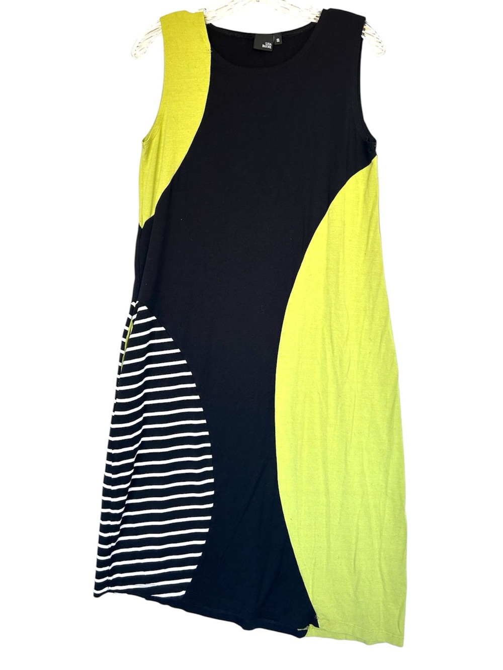 Lisa Bayne womans asymmetric dress small green black white lagonlook casual boho